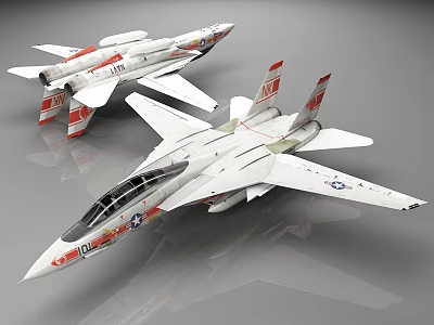 Detailed White Fighter Jet Models With Red Tails And Military Markings 3d model