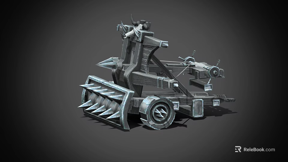 Mechanical Weapon With Tracked Base Spiked Front And Cannon Turret Design 3d model 