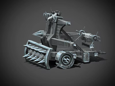 Mechanical Weapon With Tracked Base Spiked Front And Cannon Turret Design 3d model