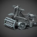 Mechanical Weapon With Tracked Base Spiked Front And Cannon Turret Design