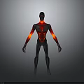 3D Humanoid Character With Red Glowing Detailed Bio Inspired Body Structures
