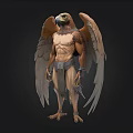 Muscular Eagle Headed Humanoid Creature With Wings And Claws On Dark Background 3d model