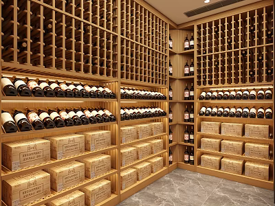 Tobacco and Alcohol Store Interior With Wooden Wine Racks Neatly Arranged Bottles And Wooden Cases 3d model