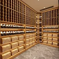 Tobacco and Alcohol Store Interior With Wooden Wine Racks Neatly Arranged Bottles And Wooden Cases
