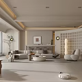 Modern Warm Beige Open Plan Living And Dining Room Design With Soft Lighting Comfortable Furnishings
