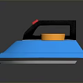 Blue Electric Iron With Black Handle Orange Top And Red Button Design