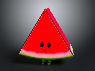 Anthropomorphic Red Watermelon Slice Cartoon Character With Eyes Mouth And Green Legs 3d model