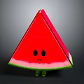 Anthropomorphic Red Watermelon Slice Cartoon Character With Eyes Mouth And Green Legs