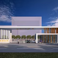 Modern Main Entrance Gate Design With White Columns Glass Structure And Wooden Accents