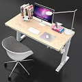 Modern Office Desk With Computer Monitor Desk Lamp Books And White Chair