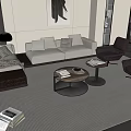 Modern Beige Sofa With Pillows And Wooden Coffee Tables In Living Room Rug