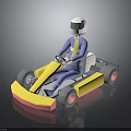 Person Wearing Helmet Driving Yellow And Pink Go Kart With Seats And Wheels