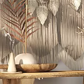 Bohemian Macramé Wall Decor With Wooden Hanger Tassel Details And Leaf Ornaments