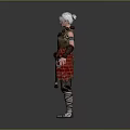 Game Movie Warrior Character With White Short Hair And Armored Leather Outfit Red Sash