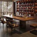Traditional Chinese Tea Room Interior With Wooden Table Chairs And Display Cabinets