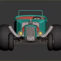 Teal Vintage Hot Rod With Red Interior Exposed Engine Number 78 And Large Wheels