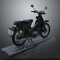 Vintage Green Black Motorcycle On Display Platform With Rearview Mirrors And Black Seat