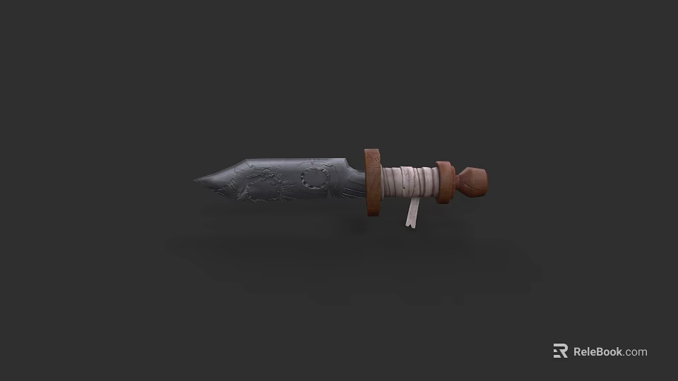 Vintage Rustic Handcrafted Dagger With Sharp Metal Blade And Wooden Wrapped Handle 3d model 