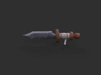 Vintage Rustic Handcrafted Dagger With Sharp Metal Blade And Wooden Wrapped Handle 3d model