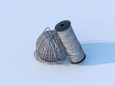 Everyday Silver Thread Spool And Coiled Ball For Craft Supplies 3d model
