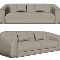 Modern Minimalist Beige Fabric Double Sofa With Rounded Arms And Two Cushions