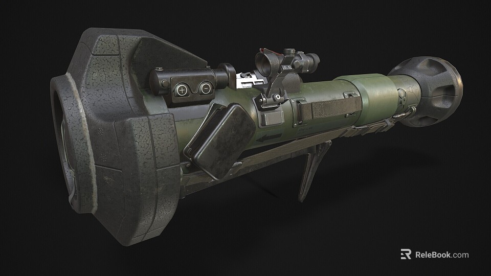 Large Military Weapon With Tactical Sight And Green Black Mechanical Components 3d model 