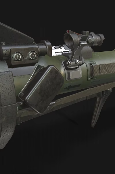 Large Military Weapon With Tactical Sight And Green Black Mechanical Components 3d model