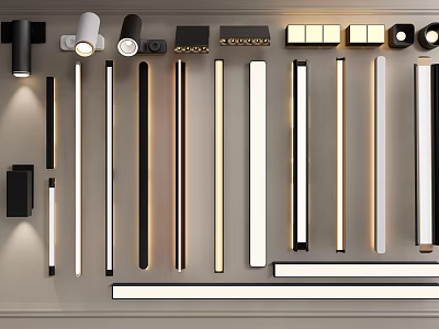 Modern Lighting Fixture Combination With Strip Lights Downlights And Spotlights In Various Designs 3d model