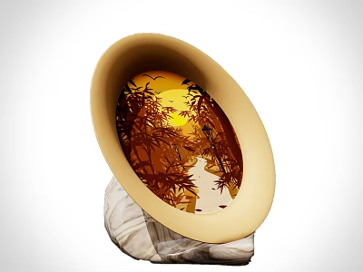 Home Decor Decorative Ornament Set Bowl Shaped Landscape Painting Trees Pathway Street Lamp Warm Base 3d model