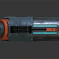 Futuristic Sci Fi Weapon With Green Red Body Blue Light Strips And Circular Barrel
