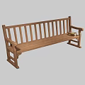 Wooden Outdoor Bench With Slatted Back Armrests And Books On Seat