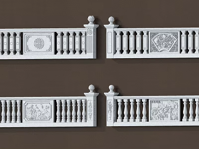 Traditional Carved Stone Railings With Intricate Patterns And Baluster Details 3d model