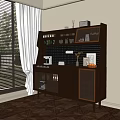 Modern Wooden Kitchen Sideboard With Storage Shelves Glass Doors And Coffee Machine