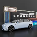 Window Display for 2024 World Power Battery Congress with White Car and Display Signs