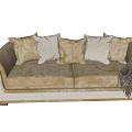 Elegant Modern Beige Two Seater Sofa With Soft Velvet Upholstery Decorative Pillows And Throw Blanket