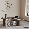 Modern Coffee Tables With Marble Legs Dark Top And Plant Vase In Living Room