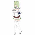 Woman With Green Hair And Cat Ears Wearing White Outfit Blue Accents And Brown Belt