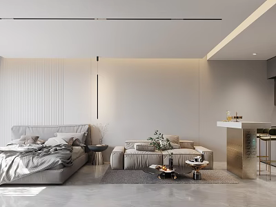 Modern Bedroom Interior Design With Open Concept And Cozy Bed Sofa 3d model