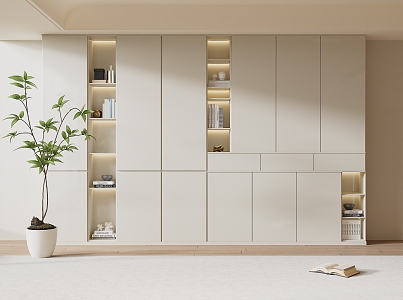 Modern Bookcase Cream Bookcase Wardrobe 3d model