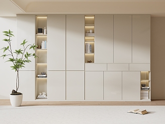 Modern Bookcase Cream Bookcase Wardrobe 3d model