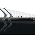 Modern Cable Stayed Bridge Over River With Water Reflection Urban Skyline And Cloudy Sky 3d model