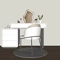 Modern White Dressing Table With Unique Mirror Chair Skincare And Flower Vase