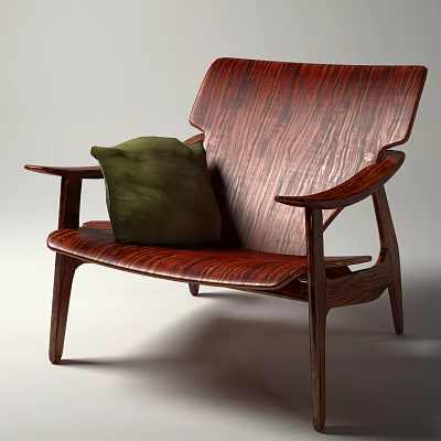 Ergonomic Wooden Accent Chair with Green Cushion and Natural Wood Grain Design 3d model