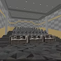 Modern Cinema Interior With Luxury Seats Illuminated Stairs And Geometric Wall Design