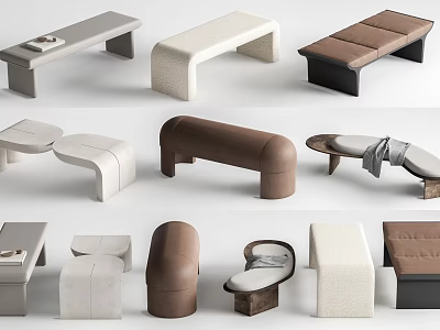 Stylish Modern Footstools With Various Designs Neutral Colors And Comfortable Shapes 3d model