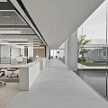 Modern Public Office Space With Open Layout Large Windows Glass Walls And Green Plants