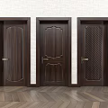 Dark Brown Wooden Hinged Doors With Various Decorative Patterns For Room Interior 3d model