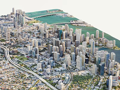 Aerial View Planning of Modern Urban Layout With High Rise Buildings and Waterfront 3d model