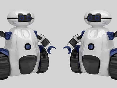 White and Blue Smart Robots With Tracked Base And Modern Twin Design 3d model
