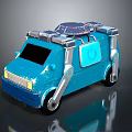 Blue Cartoon Van With Mechanical Arms Top Equipment And Yellow Headlights